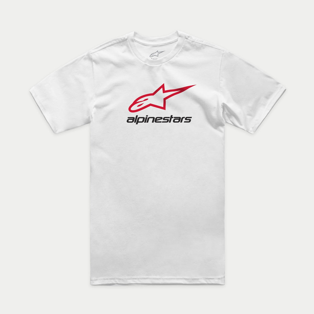 Alpinestars Always 2.0 CSF Tee, Short Sleeve T-Shirt, White, Red Star Logo and Black Alpinestars Text, Casual Motorsport Streetwear