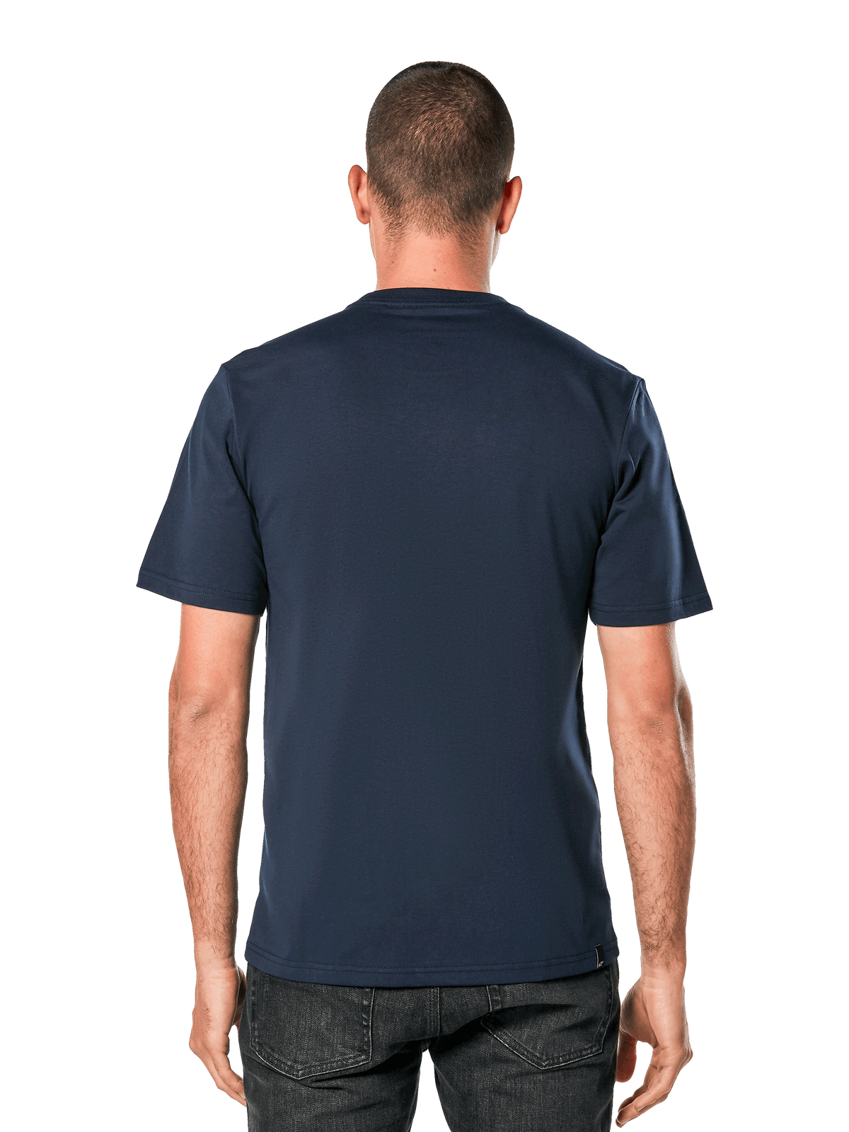 Alpinestars Blaze 2.0 CSF Tee, Short Sleeve T-Shirt, Navy, back view on model, casual motorsport-inspired streetwear