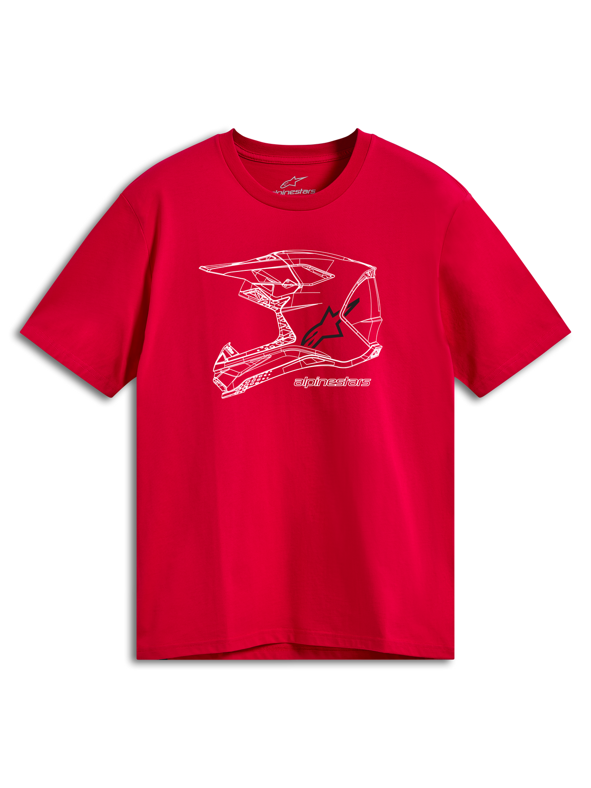 Alpinestars CSF Tee, Short Sleeve T-Shirt, Red, White MX helmet art graphic on front, Casual Motorsport Streetwear