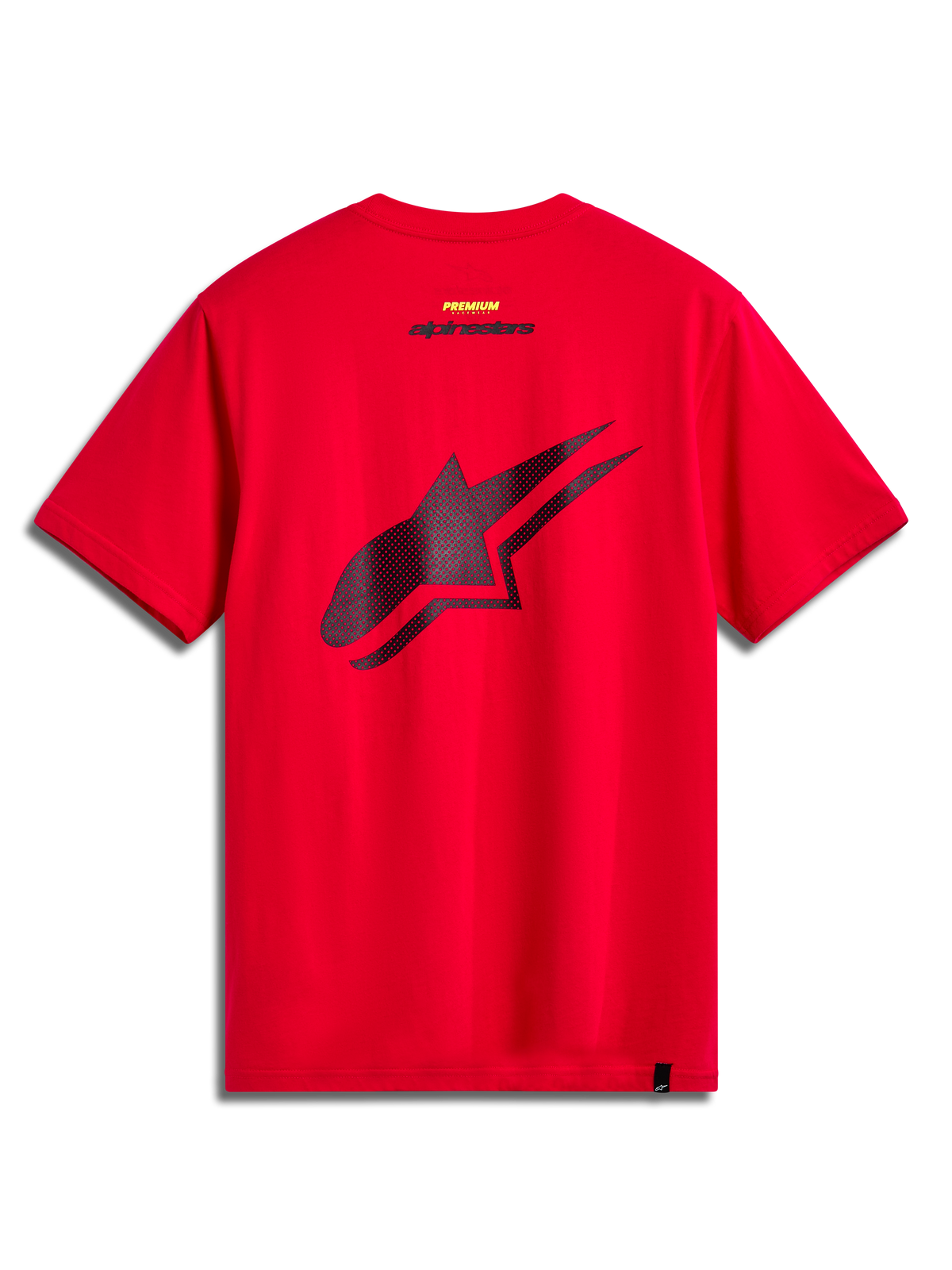 Alpinestars Formulate CSF Tee, Short Sleeve T-Shirt, Red, Back View featuring Large Black Perforated Astars Logo, Casual Sportswear Motorsport Style