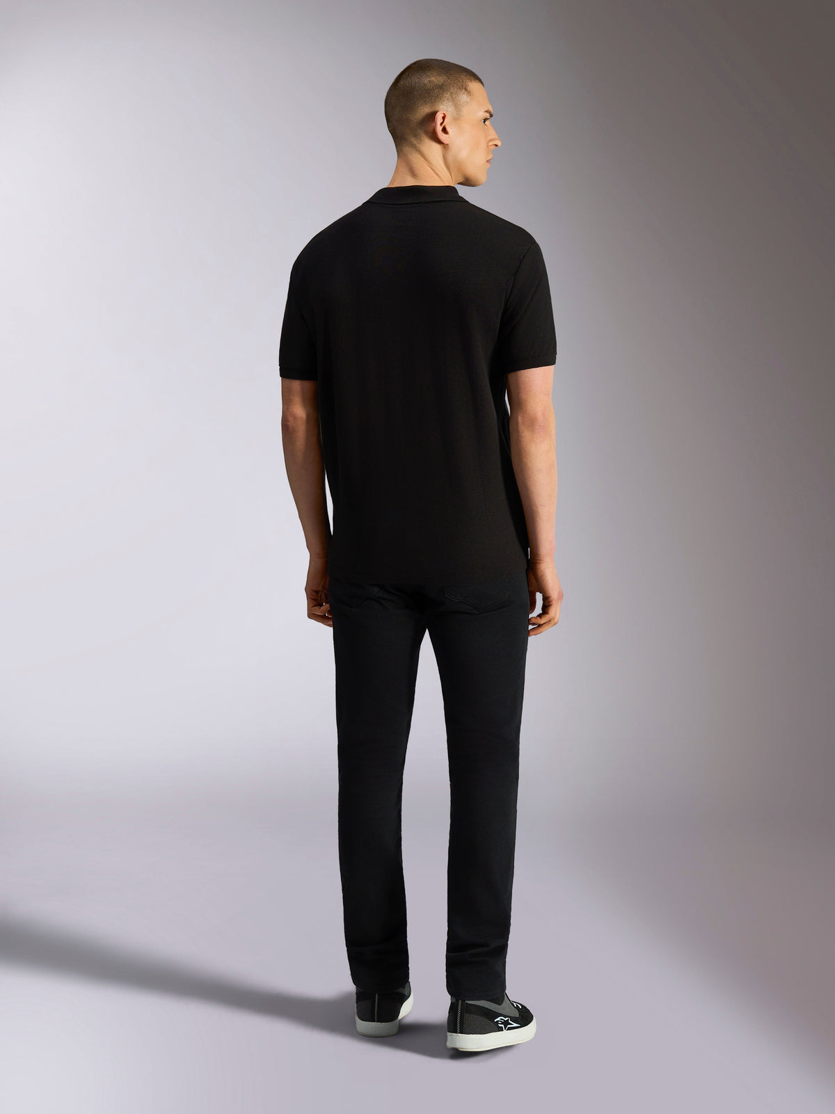 Alpinestars Endeavor Classic Polo, Short Sleeve Polo Shirt, Black, back view showing ribbed collar and sleeve cuffs, casual pique knit design