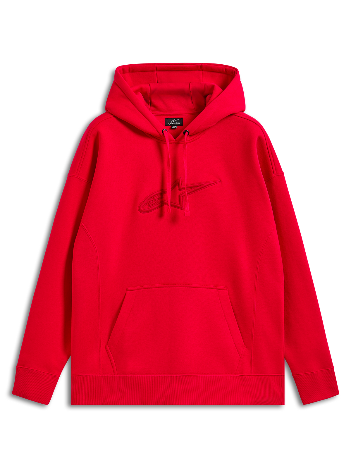 Alpinestars Emergent Oversized Hoodie, Red, Pullover Sweatshirt with Tonal 3D Embroidered Astars Logo, Kangaroo Pocket, Casual Motorsport Streetwear