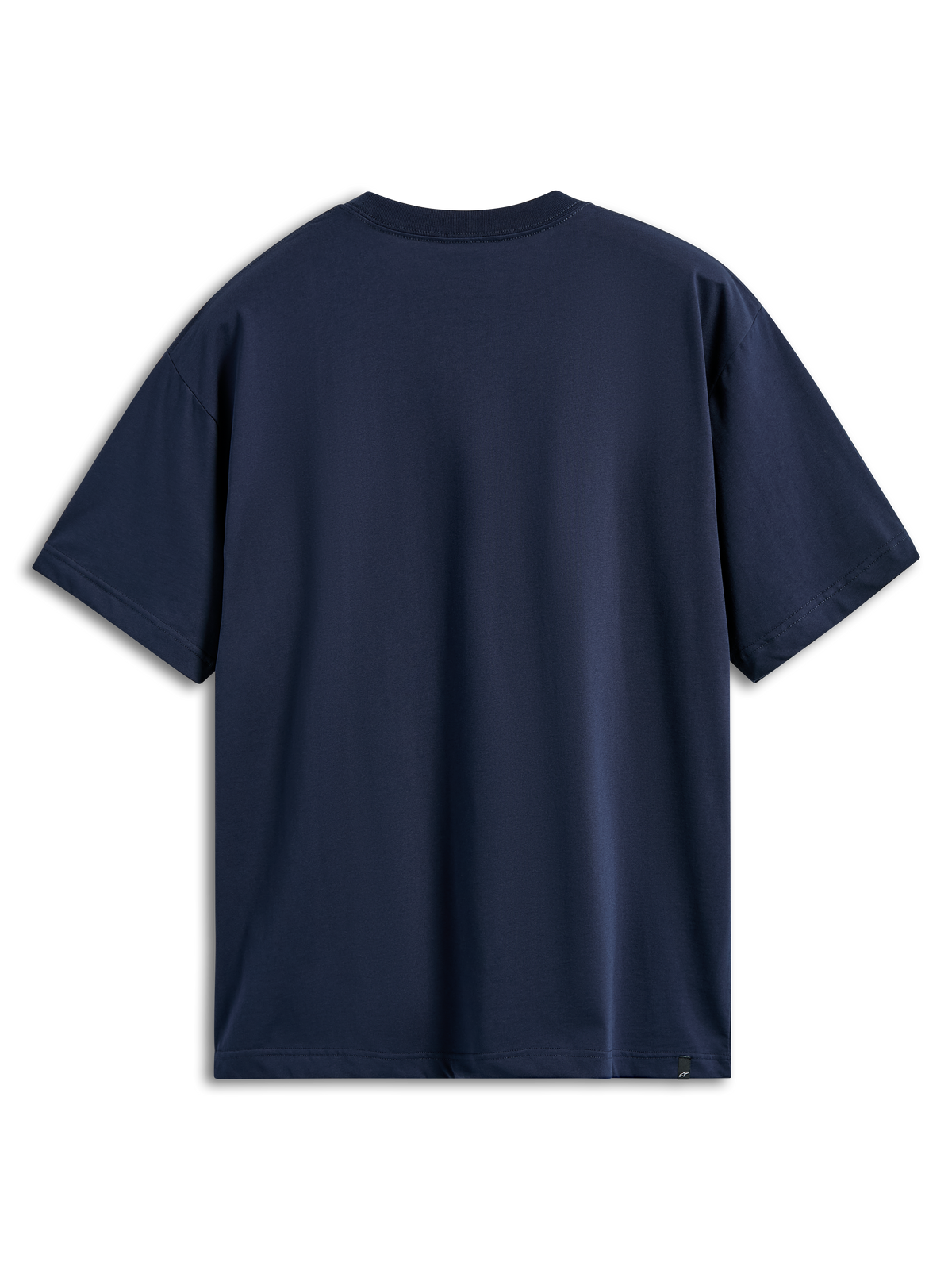 Alpinestars Aplomb Oversized CSF Tee, Short Sleeve T-Shirt, Navy, back view, relaxed oversized fit, plain design with a small logo tag at the bottom hem, casual sportswear