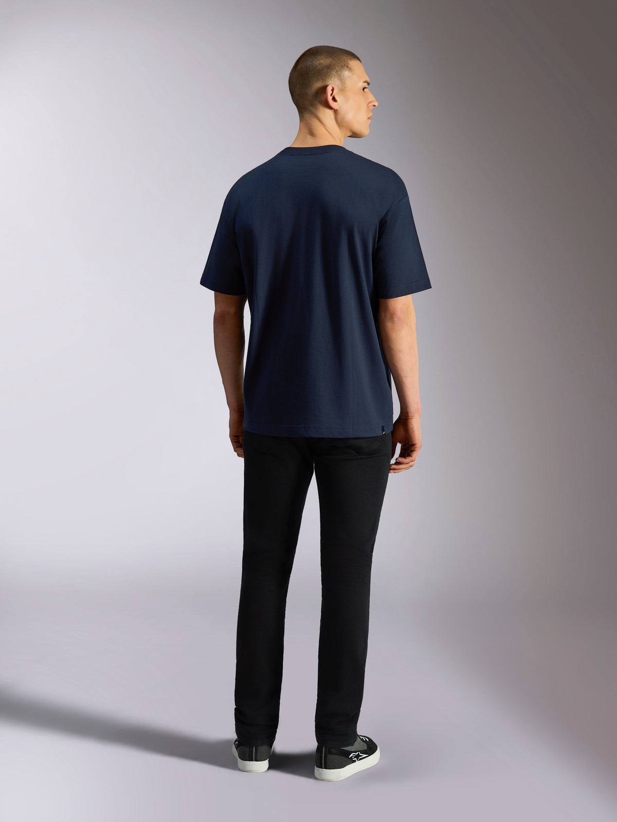Alpinestars Aplomb Oversized CSF Tee, Short Sleeve T-Shirt, Navy, back view, plain design with relaxed fit, casual motorsport streetwear
