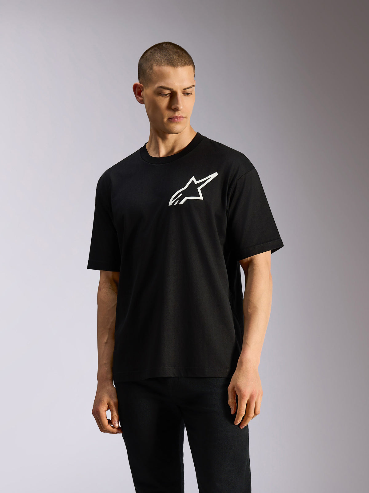 Alpinestars One Oversized CSF Tee, Short Sleeve T-Shirt, Black, White Astars Logo, Oversized Fit, Casual Sportswear