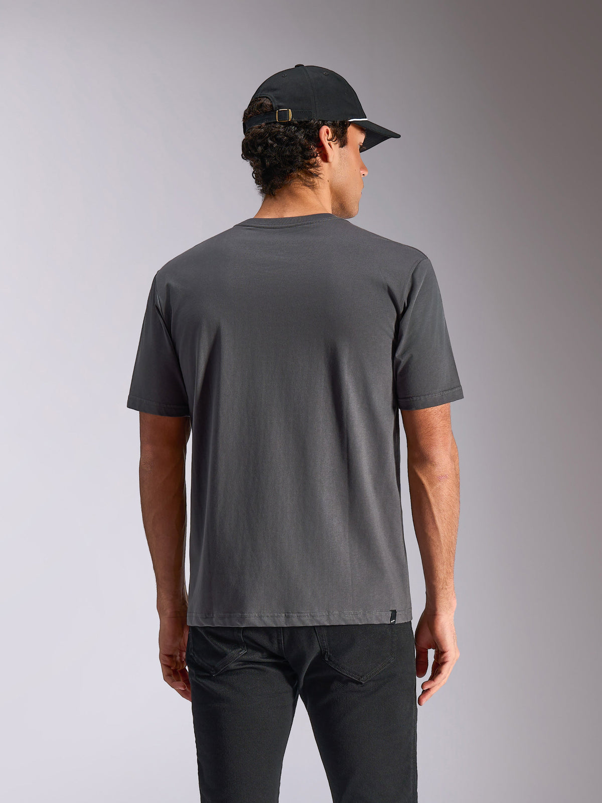Alpinestars Ellipsoid CSF Tee, Short Sleeve T-Shirt, Charcoal Gray, back view shown on model, casual streetwear with small logo tag on hem