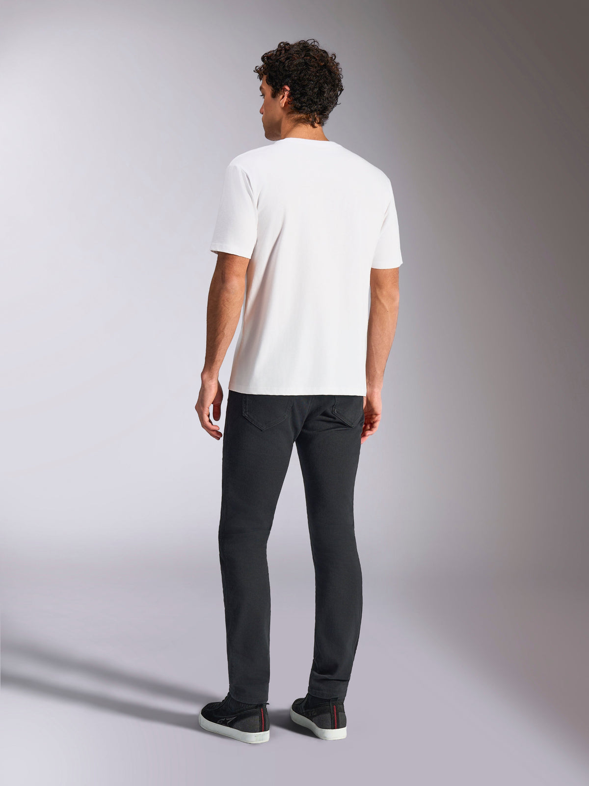 Alpinestars Plate CSF Tee, Short Sleeve T-Shirt, White, back view on model wearing black pants, casual motorsport-inspired streetwear