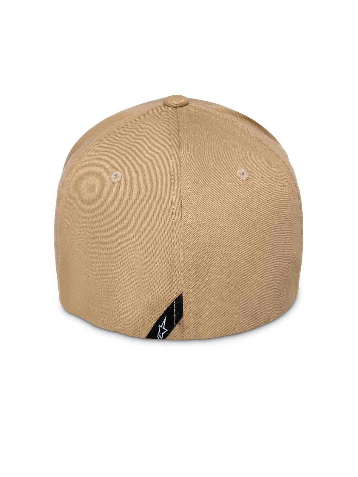 Alpinestars Pivot Hat, Khaki Sand, Rear View, showing structured crown and flex-fit back, featuring a small black diagonal label with white Astars logo, casual sportswear headwear