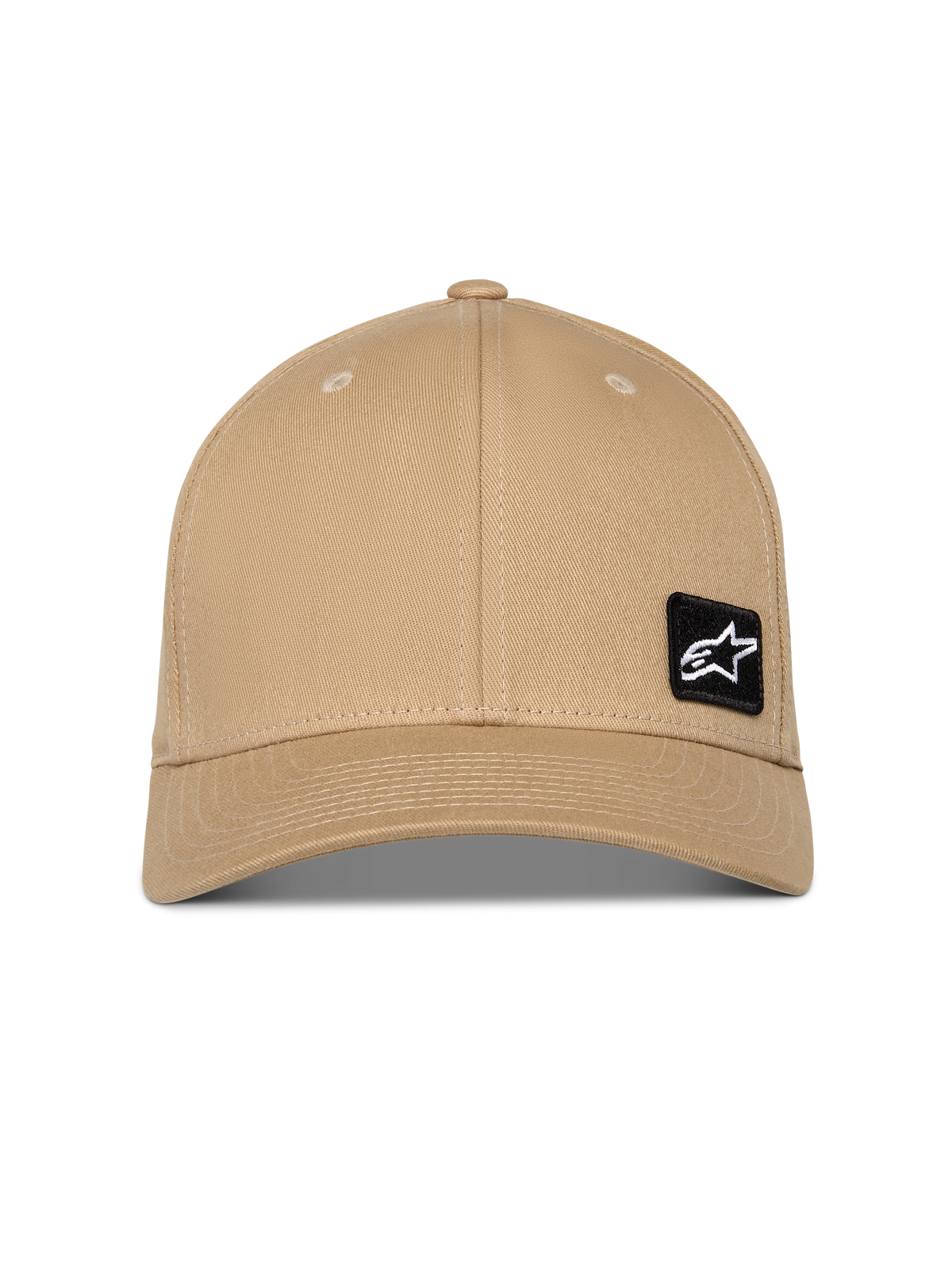 Alpinestars Pivot Hat, Sand Khaki, curved bill with structured crown, featuring a small black embroidered Astars logo patch on the front side, casual sportswear headwear