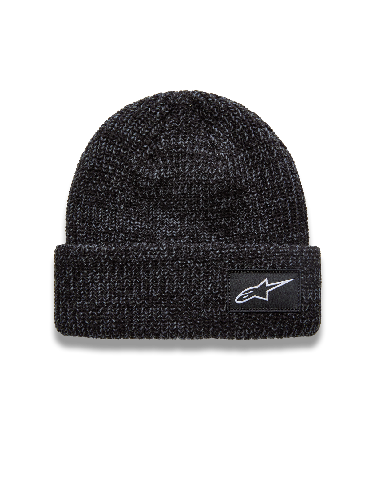 Alpinestars Unload Rib Cuff Beanie, charcoal melange gray knit sportswear hat featuring a white Astar logo patch.