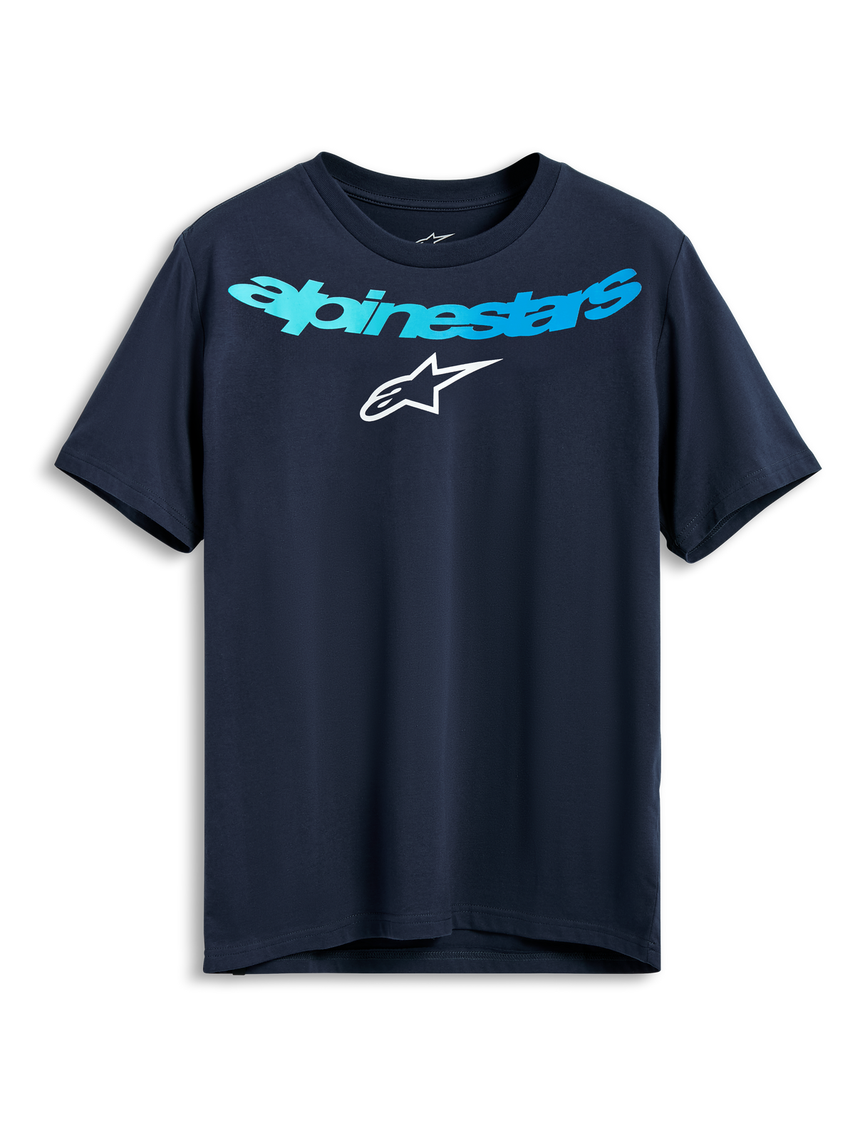 Alpinestars Collared CSF Tee, Short Sleeve T-Shirt, Navy Blue, Light Blue Alpinestars Wordmark and White Star Logo, Casual Performance Sportswear