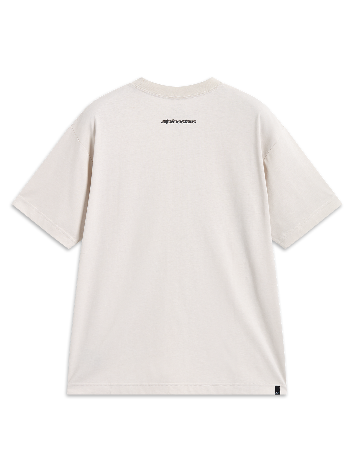 Alpinestars Mandate Oversized CSF Tee, Short Sleeve Sportswear, Sand Beige, featuring a back neck word graphic and logo tag.