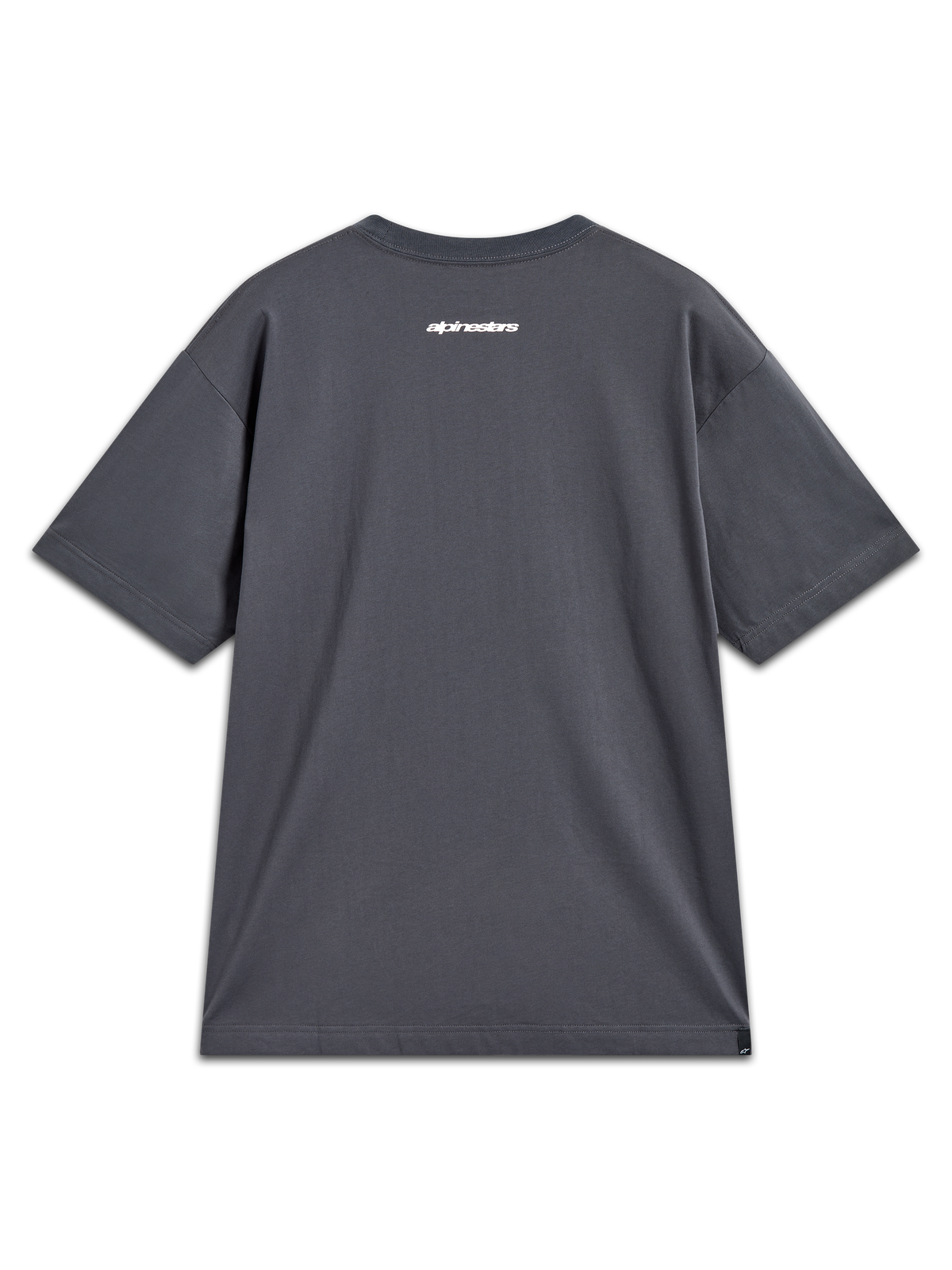 Alpinestars Prelude Oversized CSF Tee, gray short-sleeve sportswear shirt featuring a white word logo on the back.