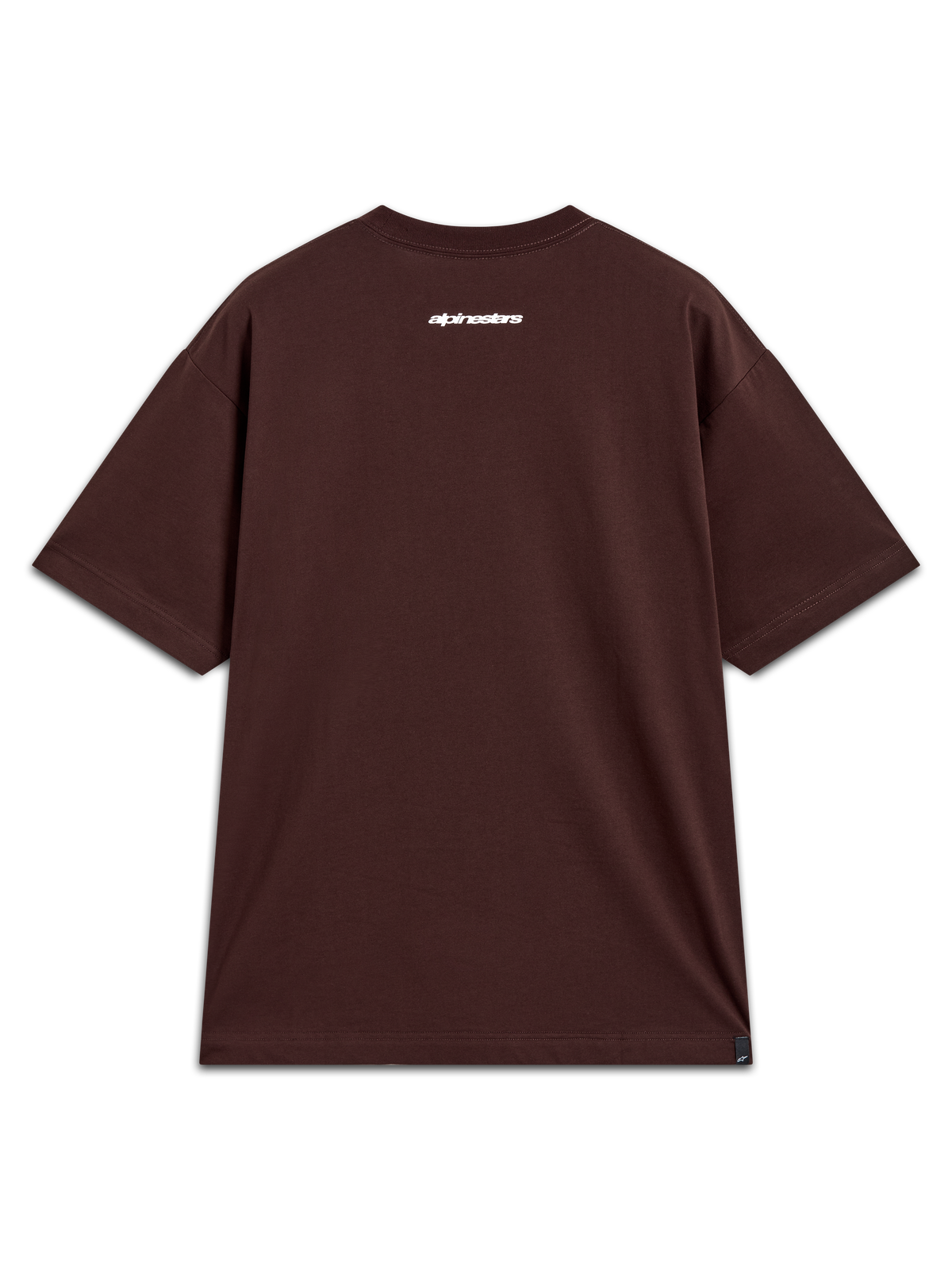 Alpinestars Prelude Oversized CSF Tee, brown short sleeve sportswear shirt with white back word logo graphic.