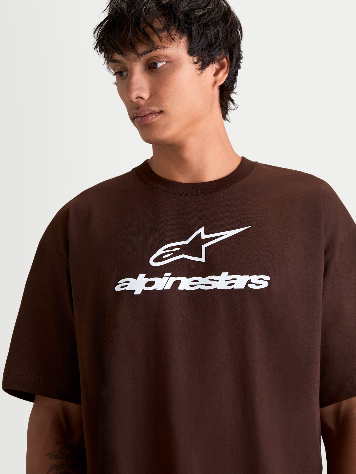 Alpinestars Prelude Oversized CSF Tee, Short Sleeve Sportswear, Men and Women, Brown, Cotton/Polyester, featuring white Astars chest logo and wordmark graphic on a relaxed fit silhouette.