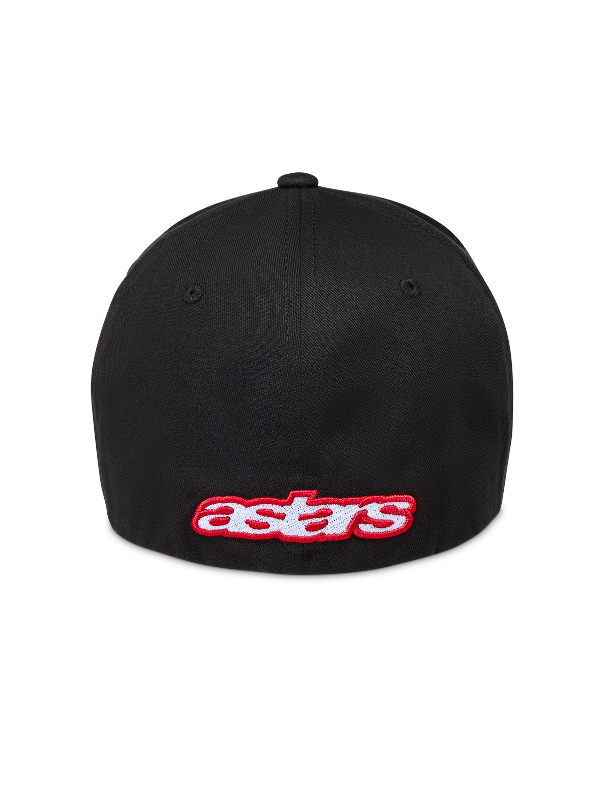 Alpinestars Lineout Hat, Sportswear Flex Back Cap, Black, red and white Astars logo embroidery, rear view.