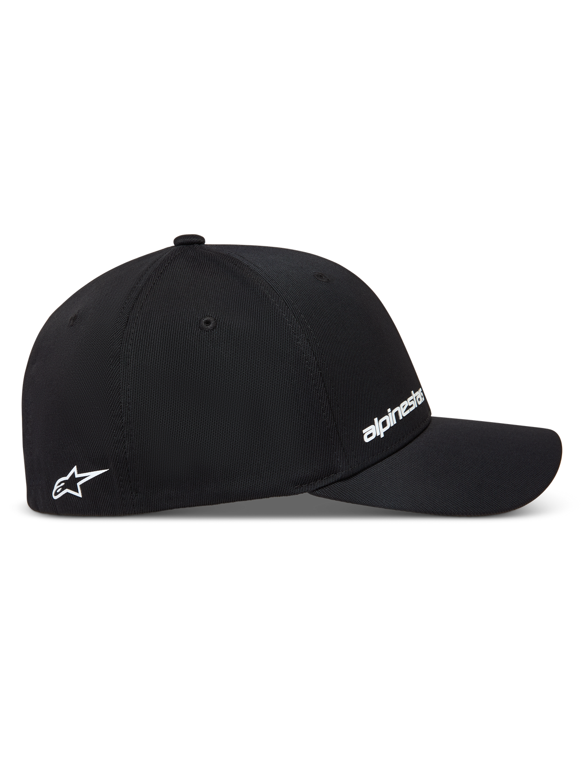 Alpinestars Points Hat, Sportswear Baseball Cap, Black, Nylon Tactel fabric, Flex back fit, featuring white HD print logos.