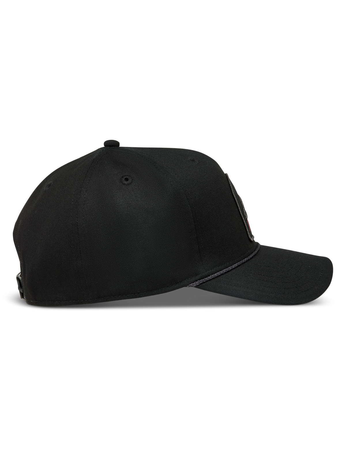 Alpinestars Acme Snapback Hat, Black Sportswear Cap with a curved bill, structured crown, and rope trim detail.