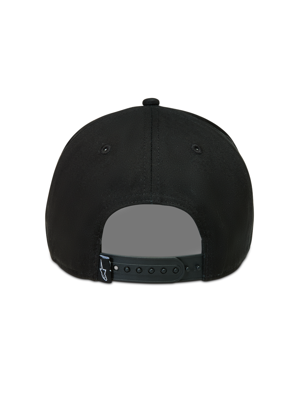 Alpinestars Acme Snapback Hat, Black Sportswear Cap, rear view showing adjustable snapback closure and small logo label.