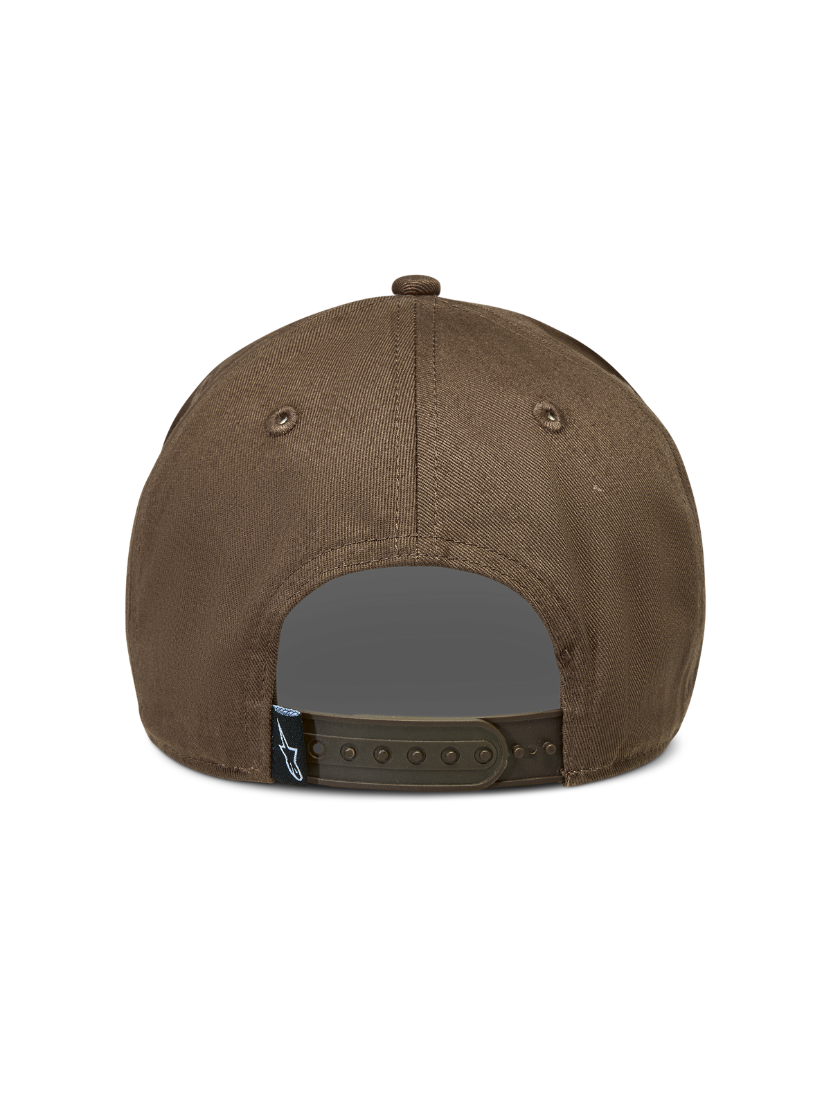 Alpinestars Acme Snapback Hat, Walnut Brown Sportswear Cap, back view featuring an adjustable snap closure and logo label.