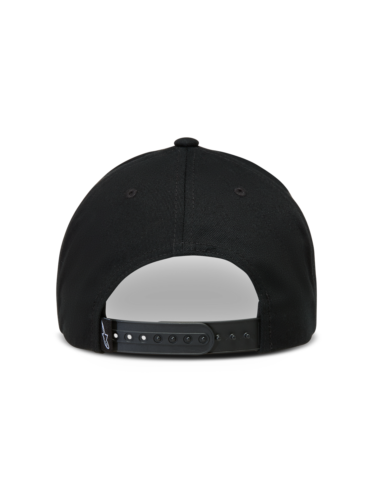 Alpinestars Combo Logo Snapback Hat, black sportswear cap, rear view featuring adjustable snapback closure and woven logo label.