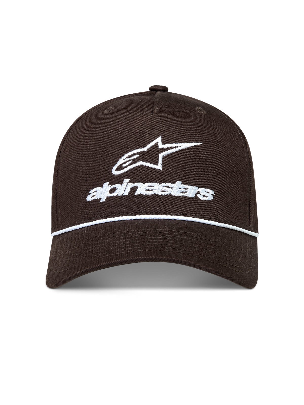 Alpinestars Combo Logo Snapback Hat, Brown Sportswear Cap with white embroidered logo and curved bill.