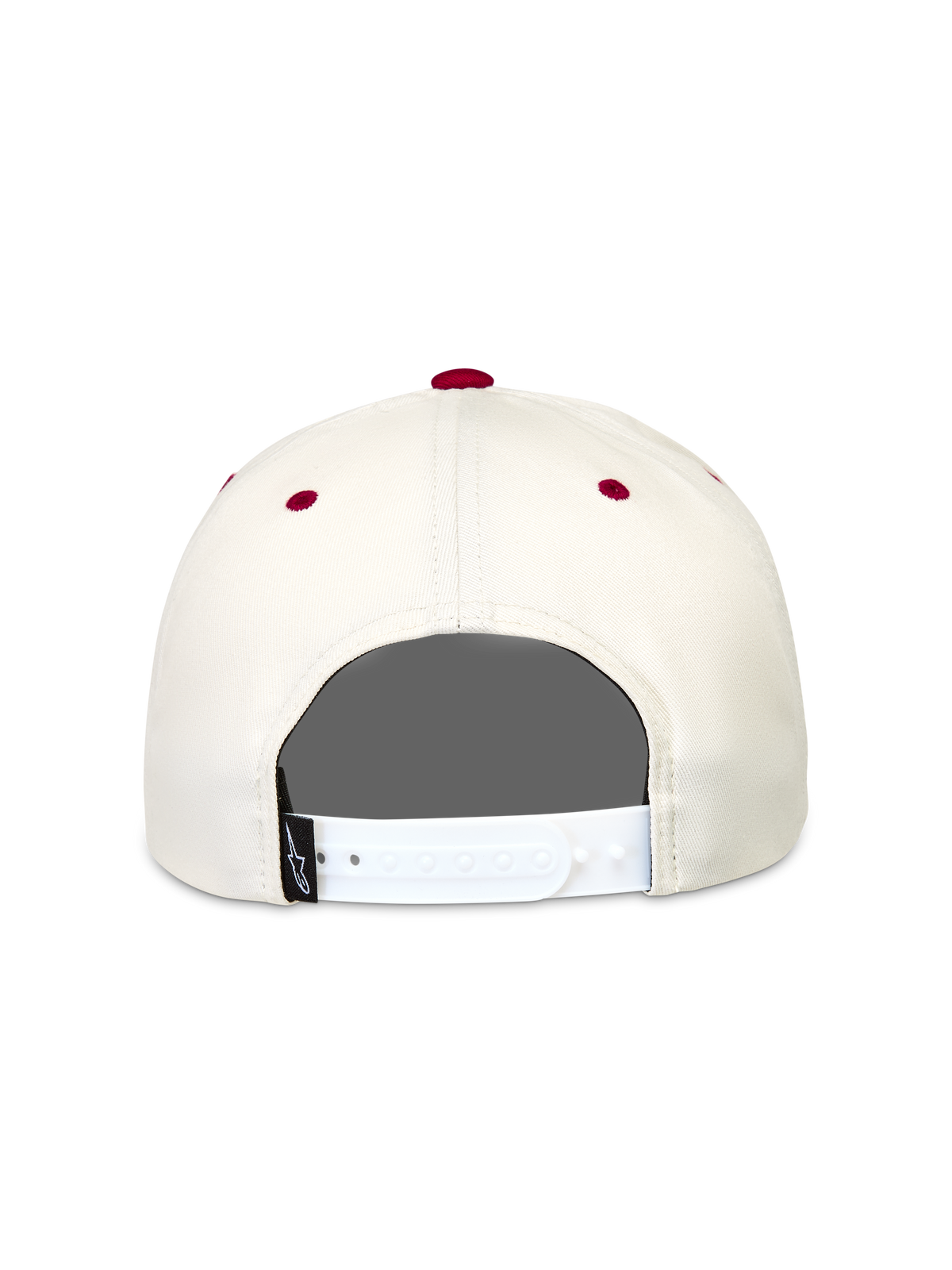 Alpinestars Stadium Snapback Hat, off-white and red sportswear cap featuring an adjustable rear snap closure.