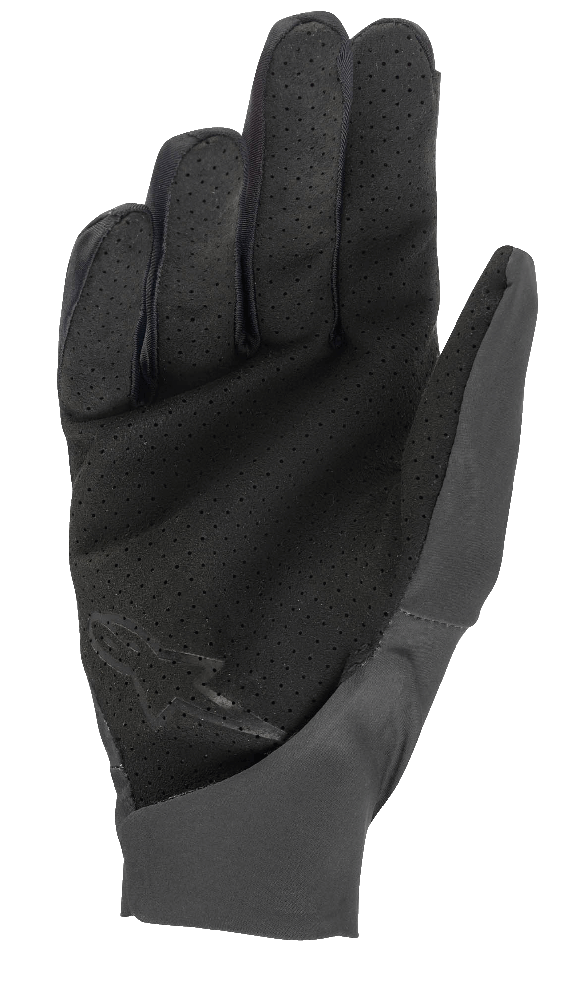Alpinestars Drop 4.0 Gloves, Black, palm view showing perforated material for airflow, slim-fit construction with lightweight stretch fabric, subtle logo on the lower palm, designed for enduro and MTB riding