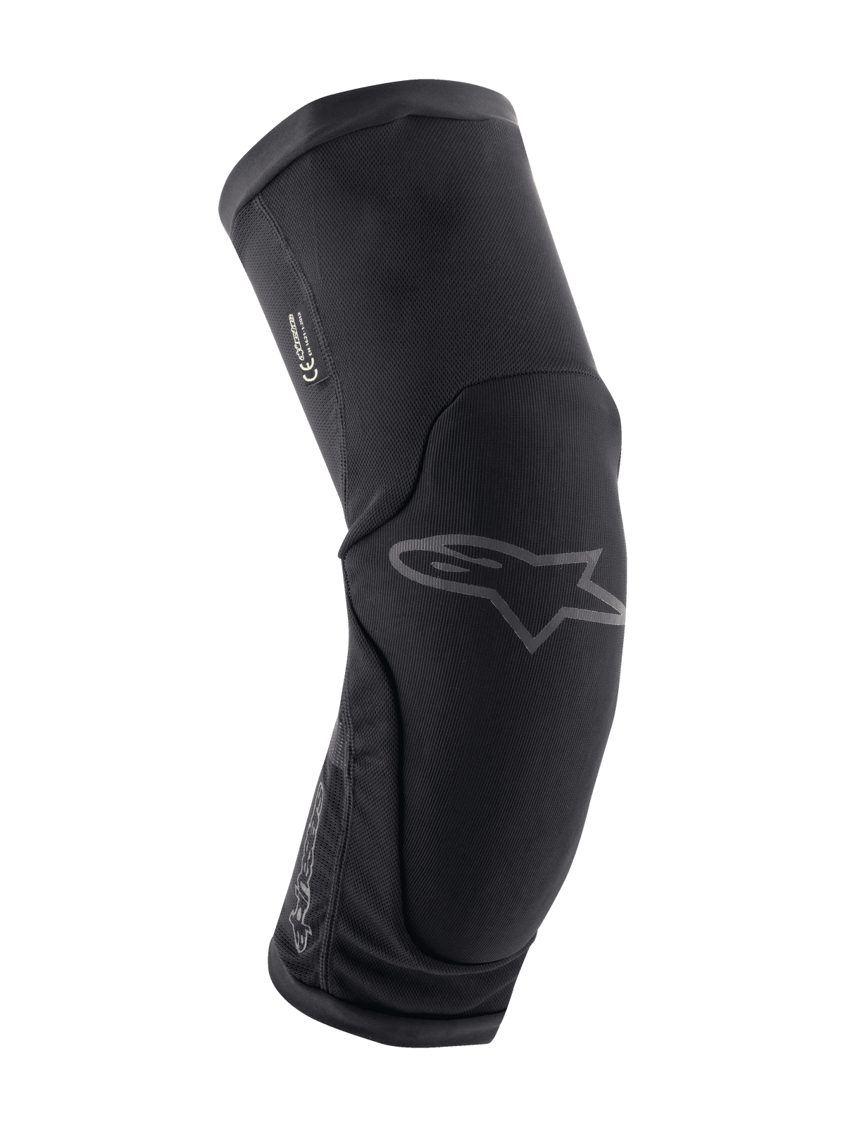 Alpinestars Paragon Plus Knee Protectors, Mountain Bike Knee Protection, Black, ergonomic curved design with breathable stretch mesh, slip-on style, subtle gray Astar logo on the front