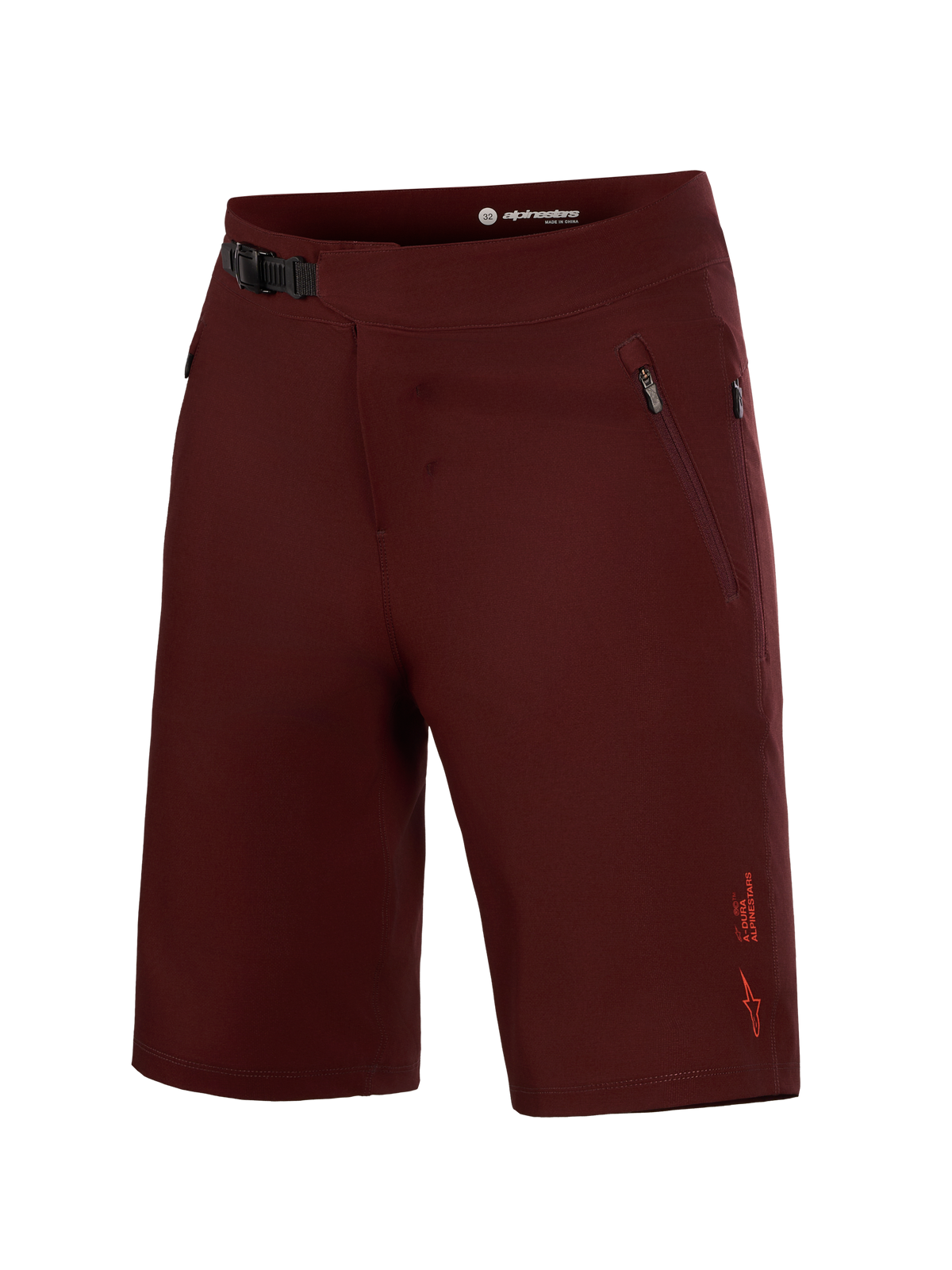 Bordeaux A-Dura Ride Liner Shorts, 4-way stretch MTB gear featuring a front ratchet closure and zippered side pockets.
