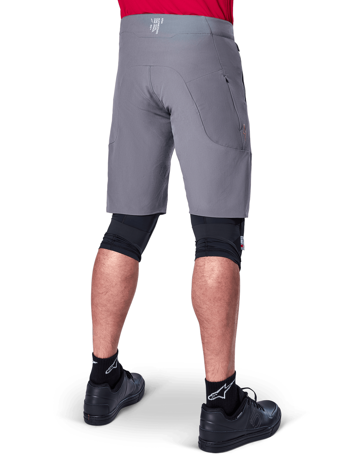 Alpinestars A-Aria Elite Shorts, Dark Gray MTB Cycling Shorts, Men's performance fit textile construction, rear view.