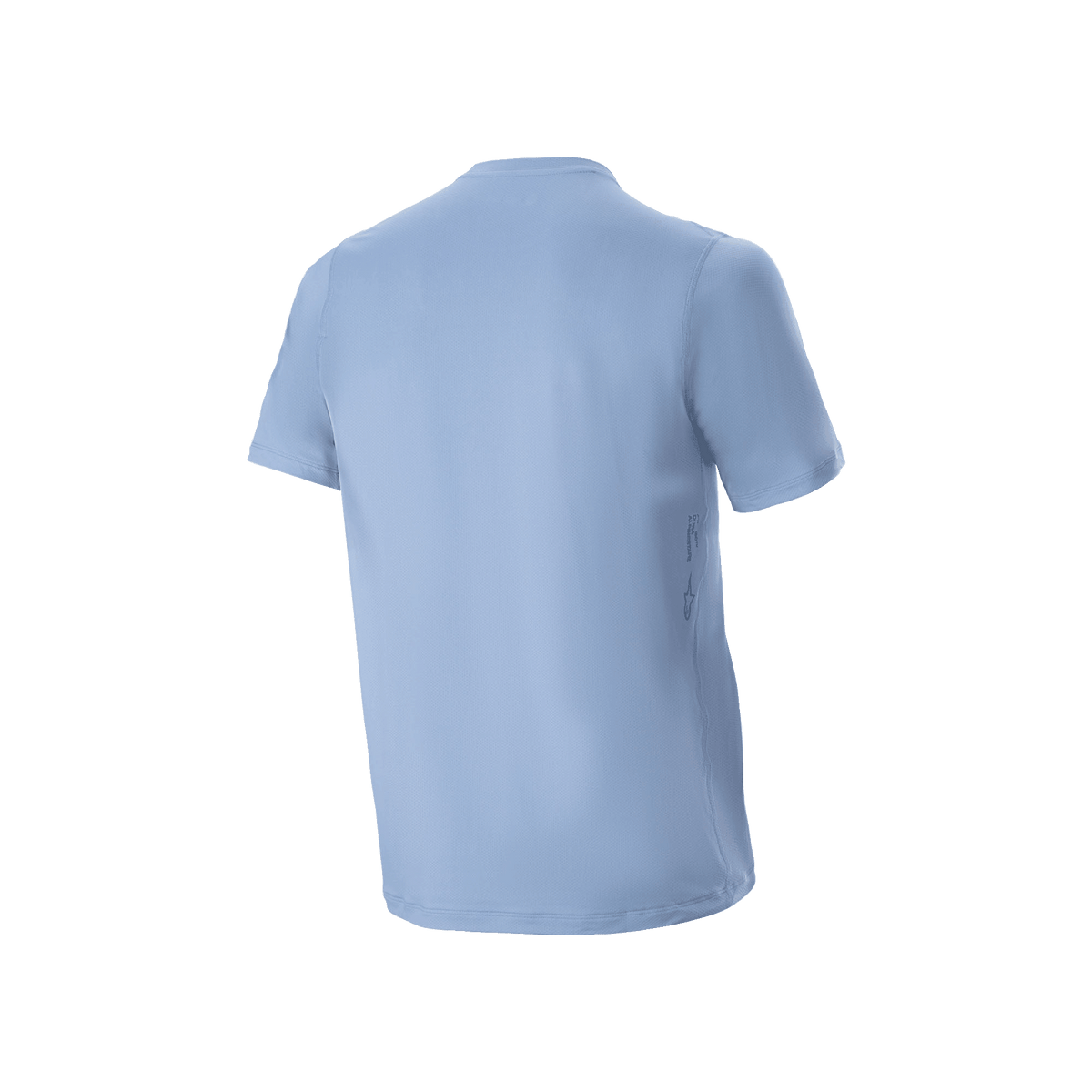 Alpinestars A-Dura Astar Men's Short Sleeve MTB Jersey in Infinity Blue, back view with jacquard fabric and drop tail.