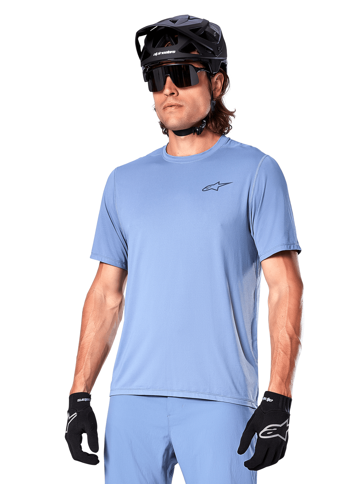 Alpinestars A-Dura Astar Jersey, Men's short-sleeve MTB top in Infinity Blue, moisture-wicking performance trail gear.