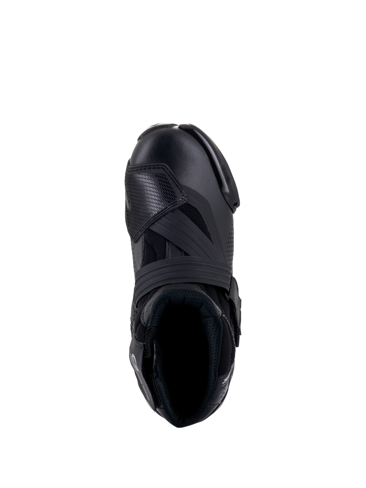 Alpinestars SMX-1 R V2 Vented Boots, Black, top-down view showing the ventilated microfiber upper, TPU shift pad, and ergonomic collar for performance riding.