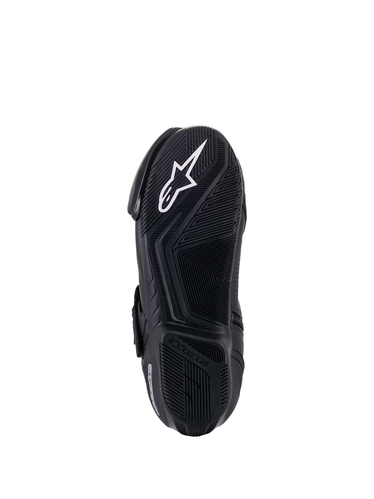 Alpinestars SMX-1 R V2 Vented Boots, Bottom View of Sole, Black, white Alpinestars star logo on textured rubber compound sole with advanced grip patterning