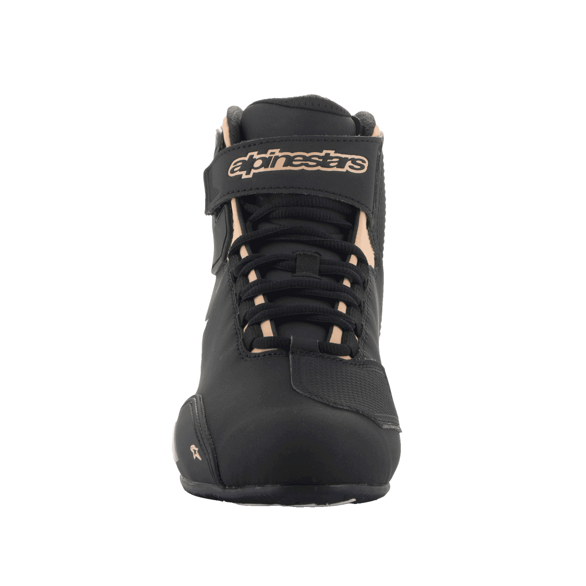 Alpinestars Stella Sektor Women's Riding Shoes in Black and Champagne, featuring microfiber and a Velcro ankle strap.