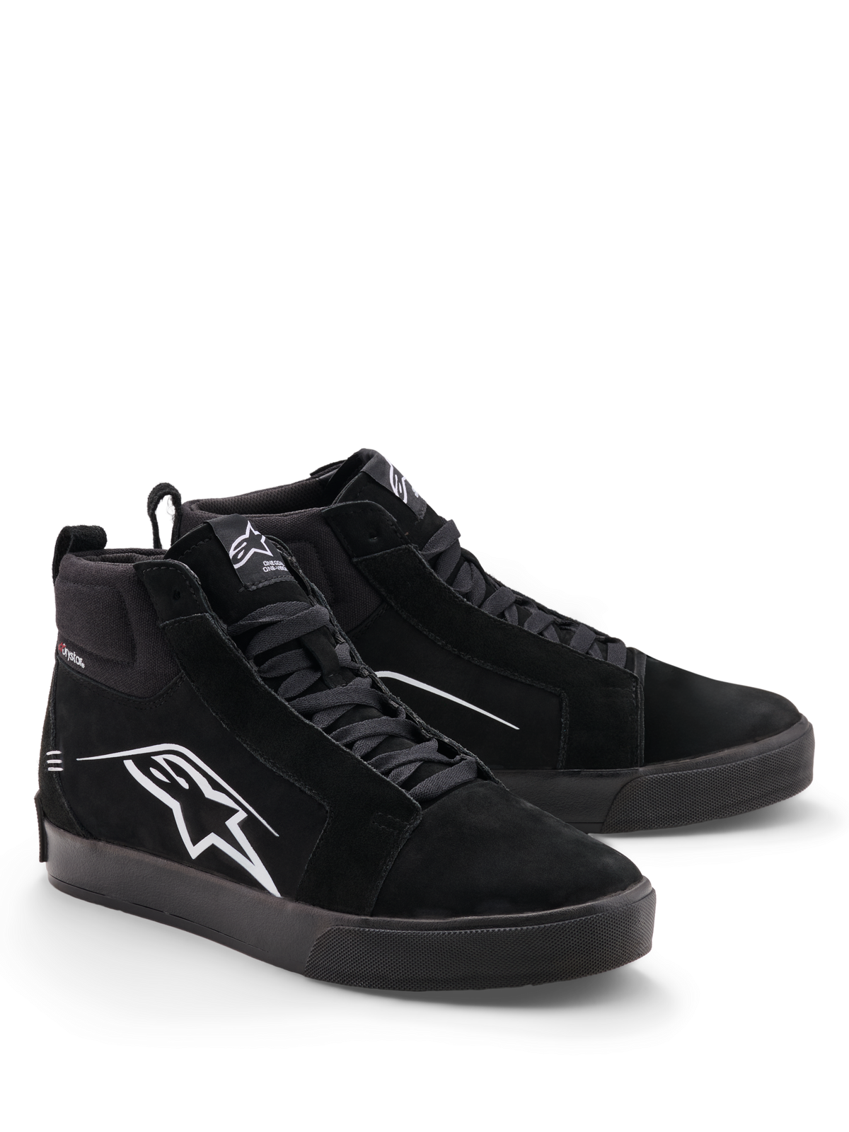 Alpinestars Ride 63 Drystar Shoes, urban motorcycle riding shoes in Black, featuring waterproof Drystar membrane, CE-certified ankle protection, and high-top lacing design
