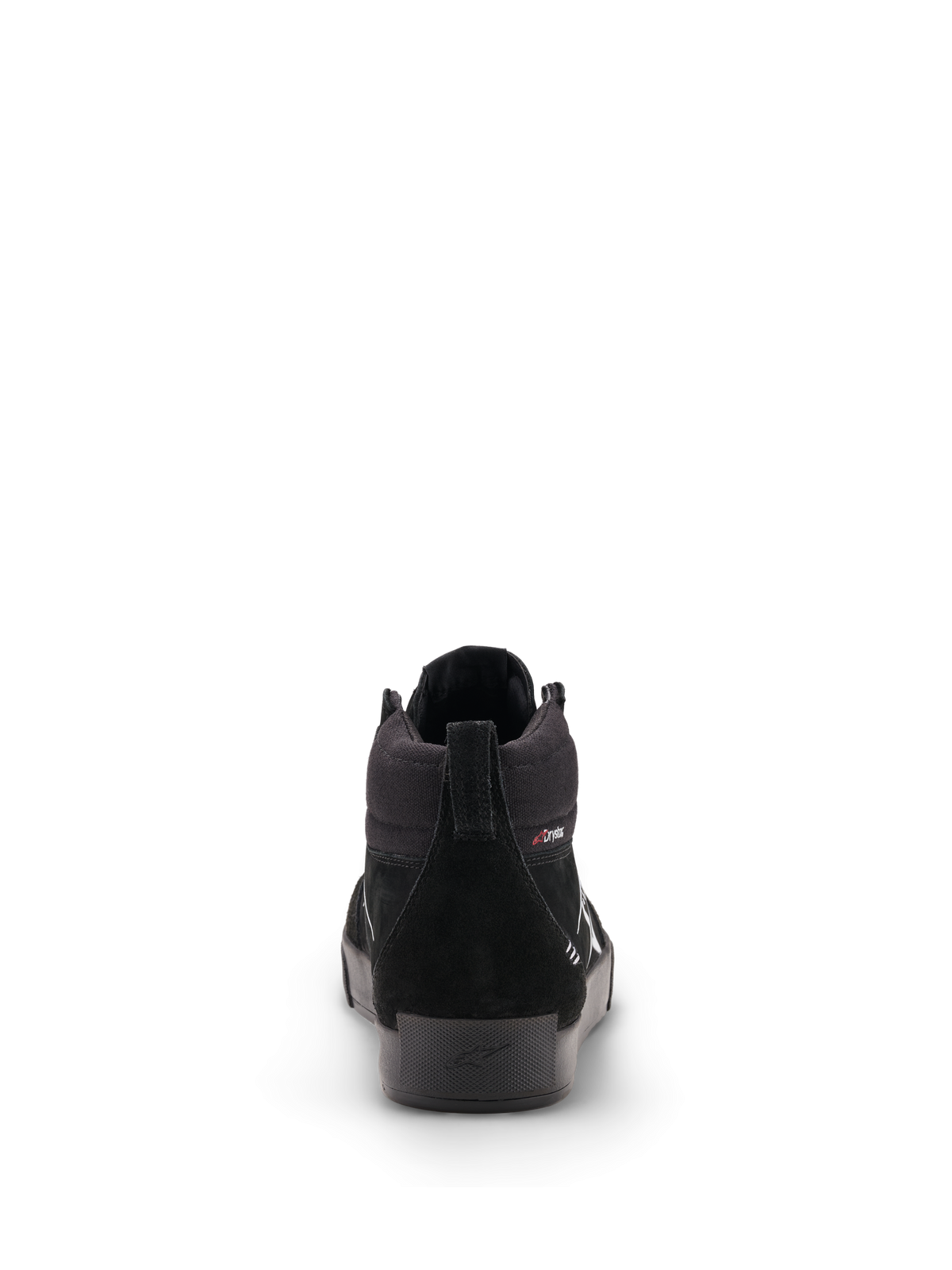 Alpinestars Ride 63 Drystar Shoes, urban motorcycle riding shoes, rear view showing heel reinforcement and split suede panels, Black and Gray, waterproof membrane, CE certified