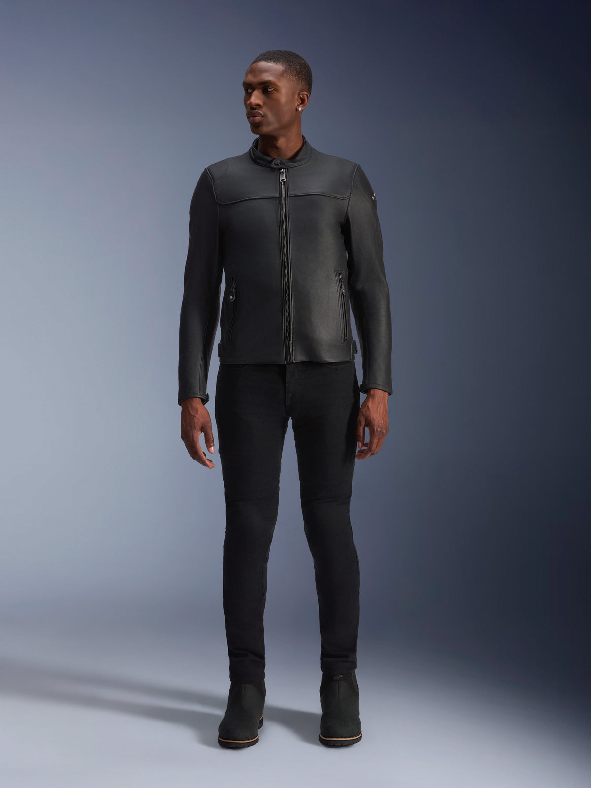 Alpinestars Blacktrack Leather Jacket, men's urban motorcycle gear, premium black bovine leather construction.