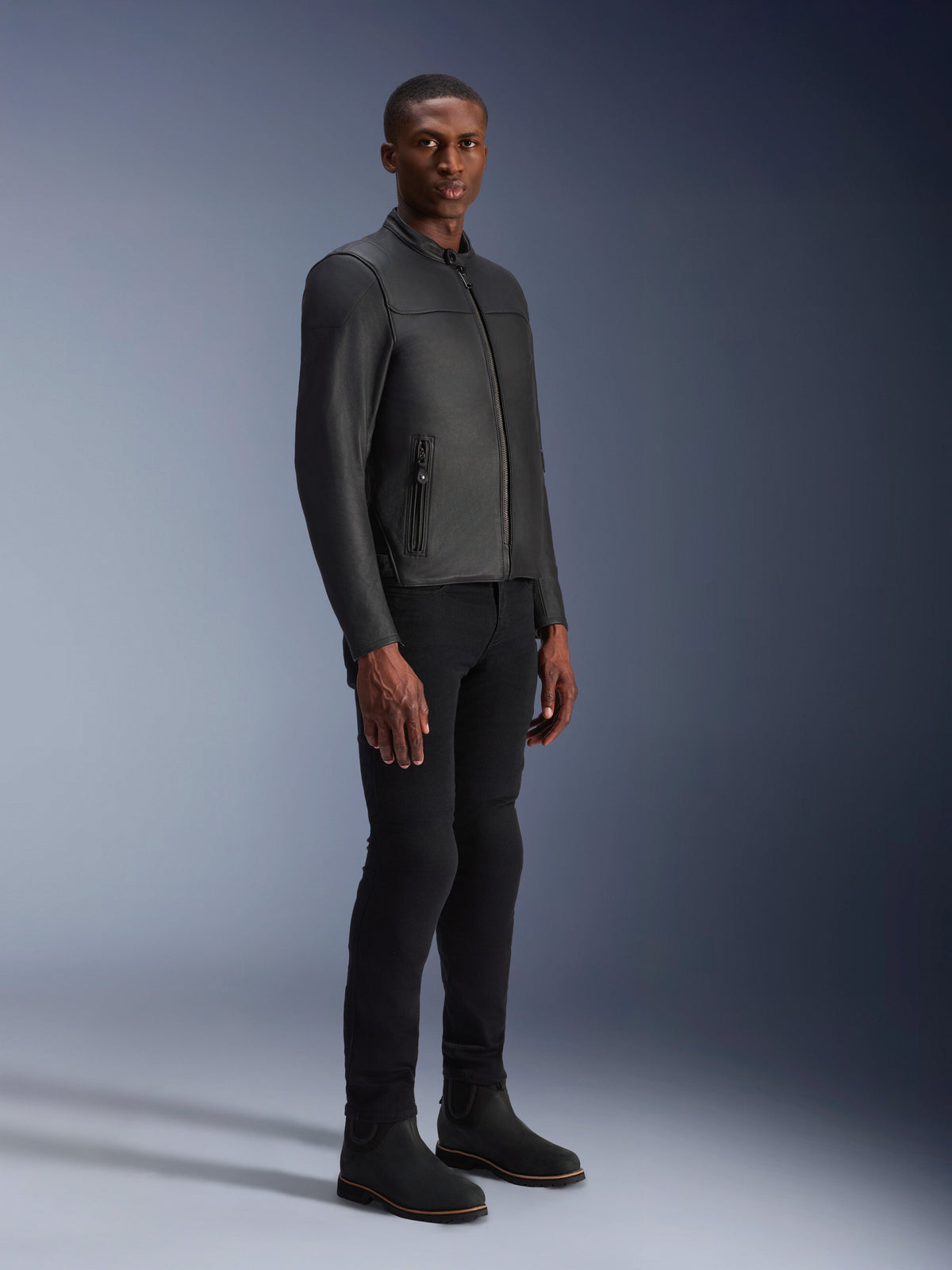 Alpinestars Blacktrack Leather Jacket, urban motorcycle style, men's black bovine leather with gunmetal zips.