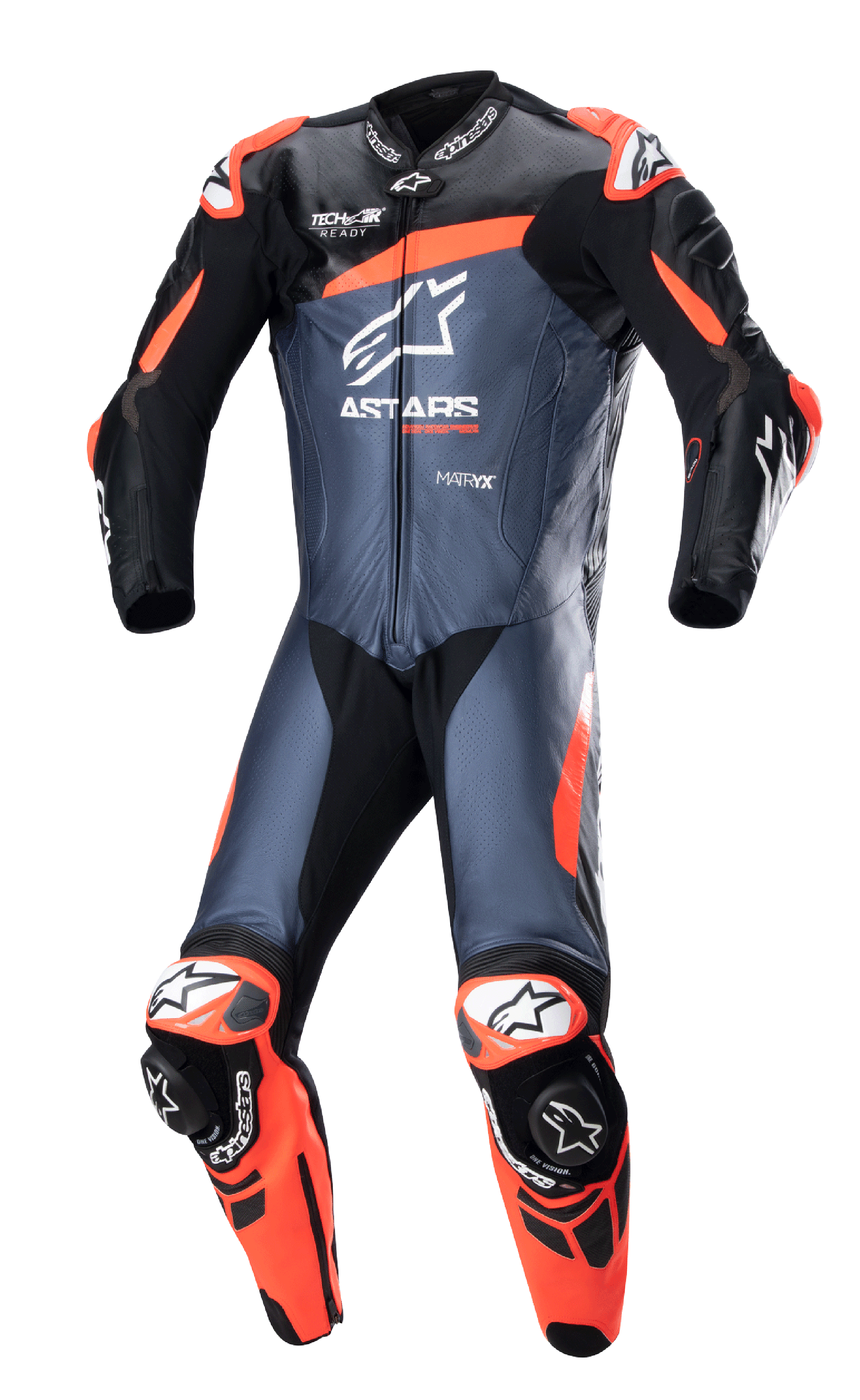 GP Plus V4 Leather Suit 1pc 52 Black Red Fluo Dark Blue
