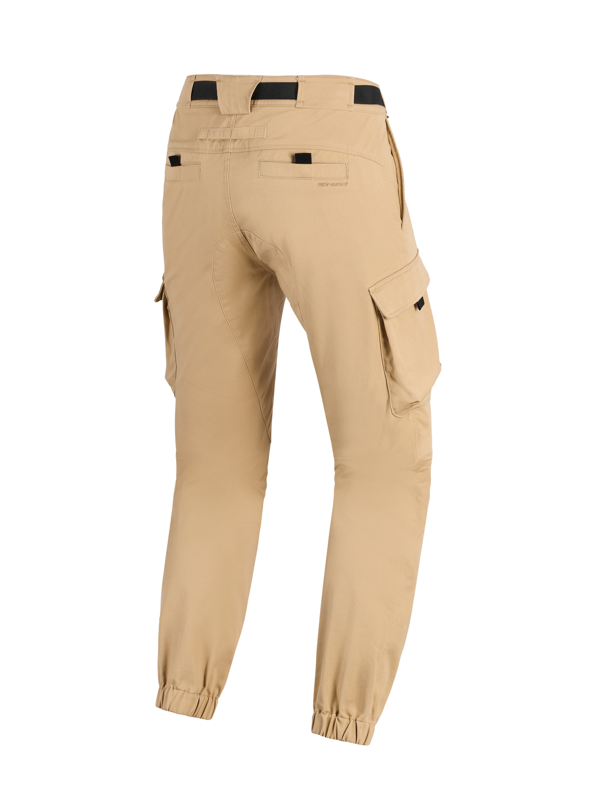 Alpinestars Flex-AST Cargo Pants - Short, Urban Motorcycle Pants, Light Beige, back view showing side cargo pockets, elasticated ankle cuffs, and rear pockets with black accents, rugged contemporary design