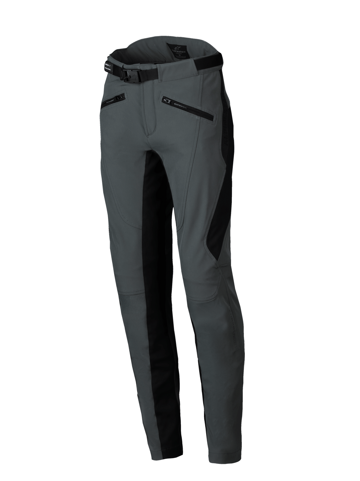 Alpinestars Alamosa Women's Pants, Urban Gray and black softshell motorcycle pants with slim fit and adjustable waist belt.