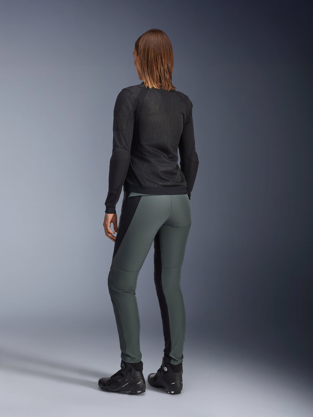 Alpinestars Alamosa Women's Pants, Gray and Black slim fit urban motorcycle riding pants shown from the rear view.