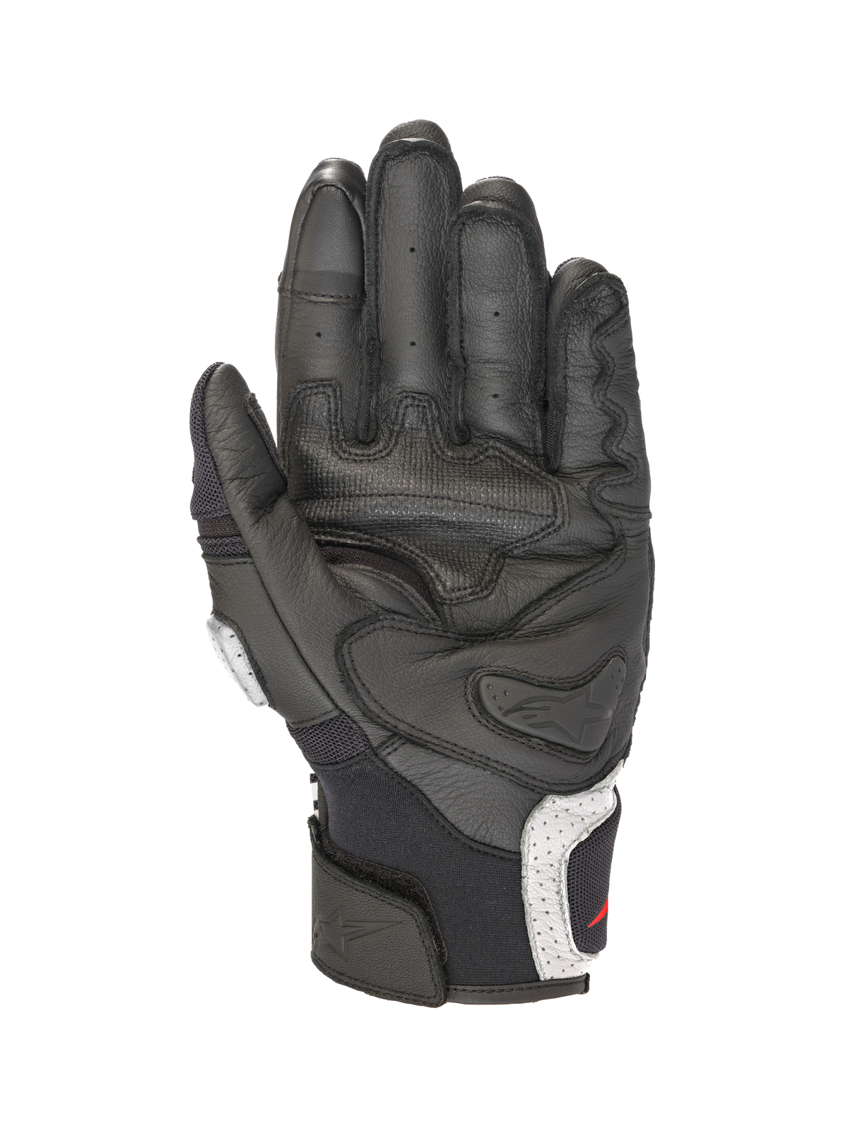 Alpinestars SPX AC V2 Gloves, short-cuff motorcycle riding gloves, Black with white and red accents, CE-certified leather and mesh construction with palm reinforcement