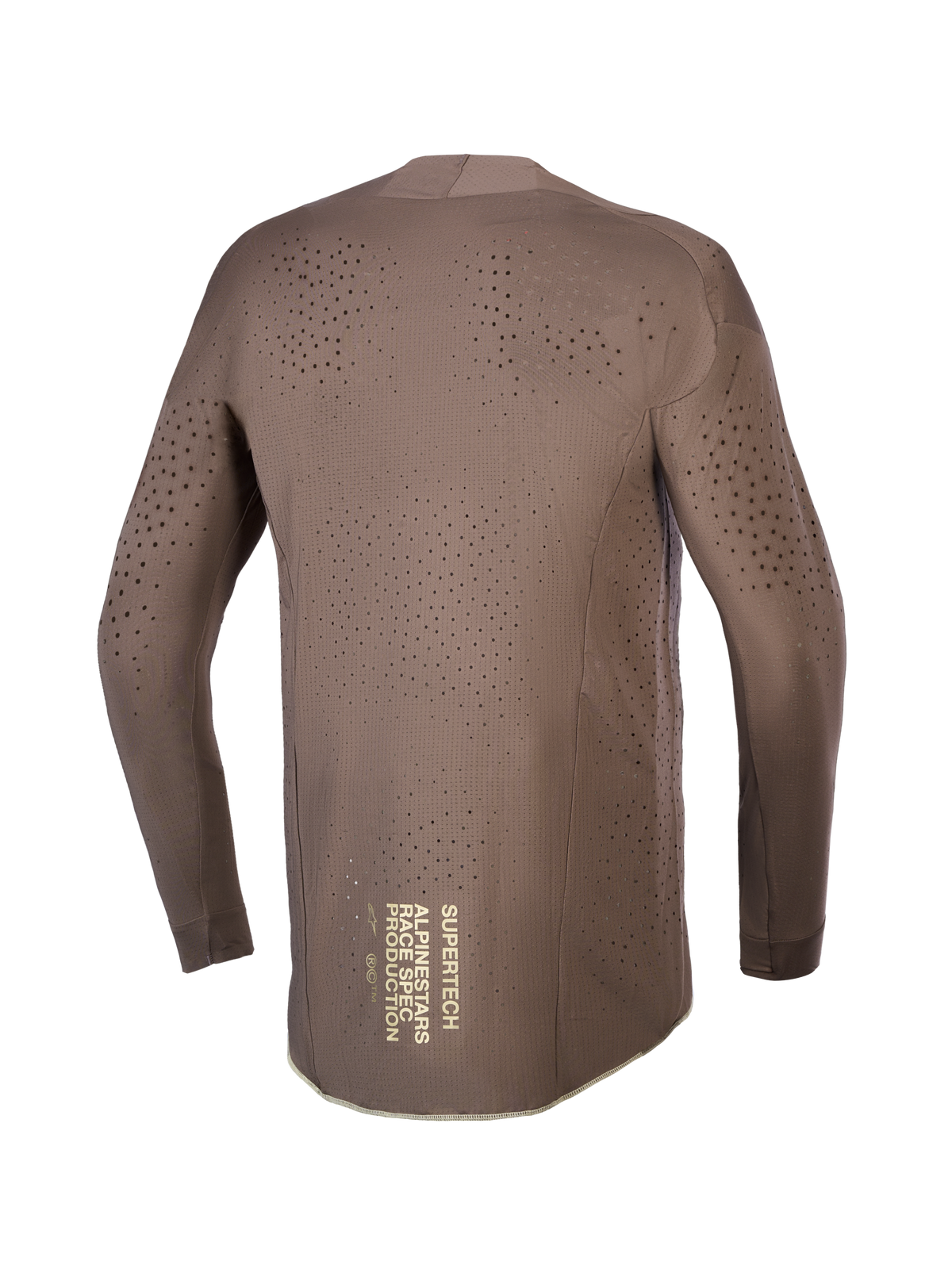 Alpinestars Limited Edition Supertech Air Gold Jersey, Men's Brown Motocross Jersey with laser-cut vents and gold back graphic.