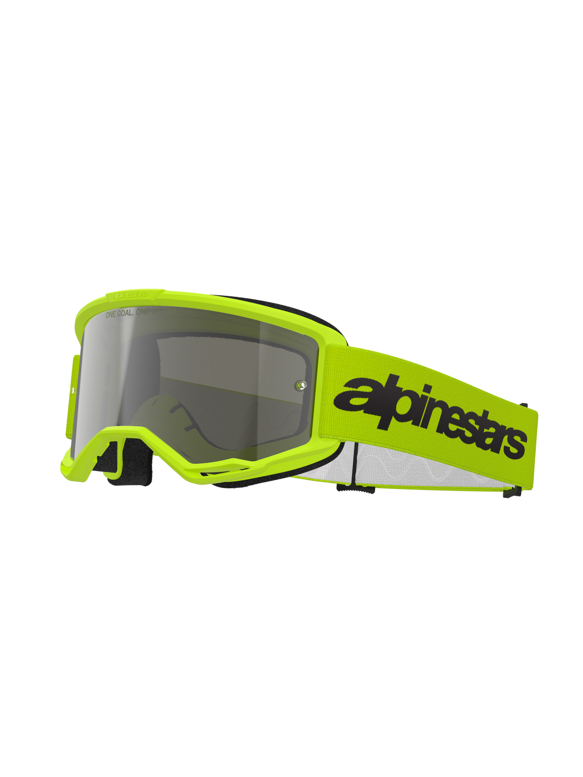 Alpinestars Vision 3 Wordmark Goggles, Motocross Goggles, Yellow Fluo and Silver Mirror, featuring a bright yellow frame and strap with a bold black Alpinestars logo, high-performance eye protection for off-road racing