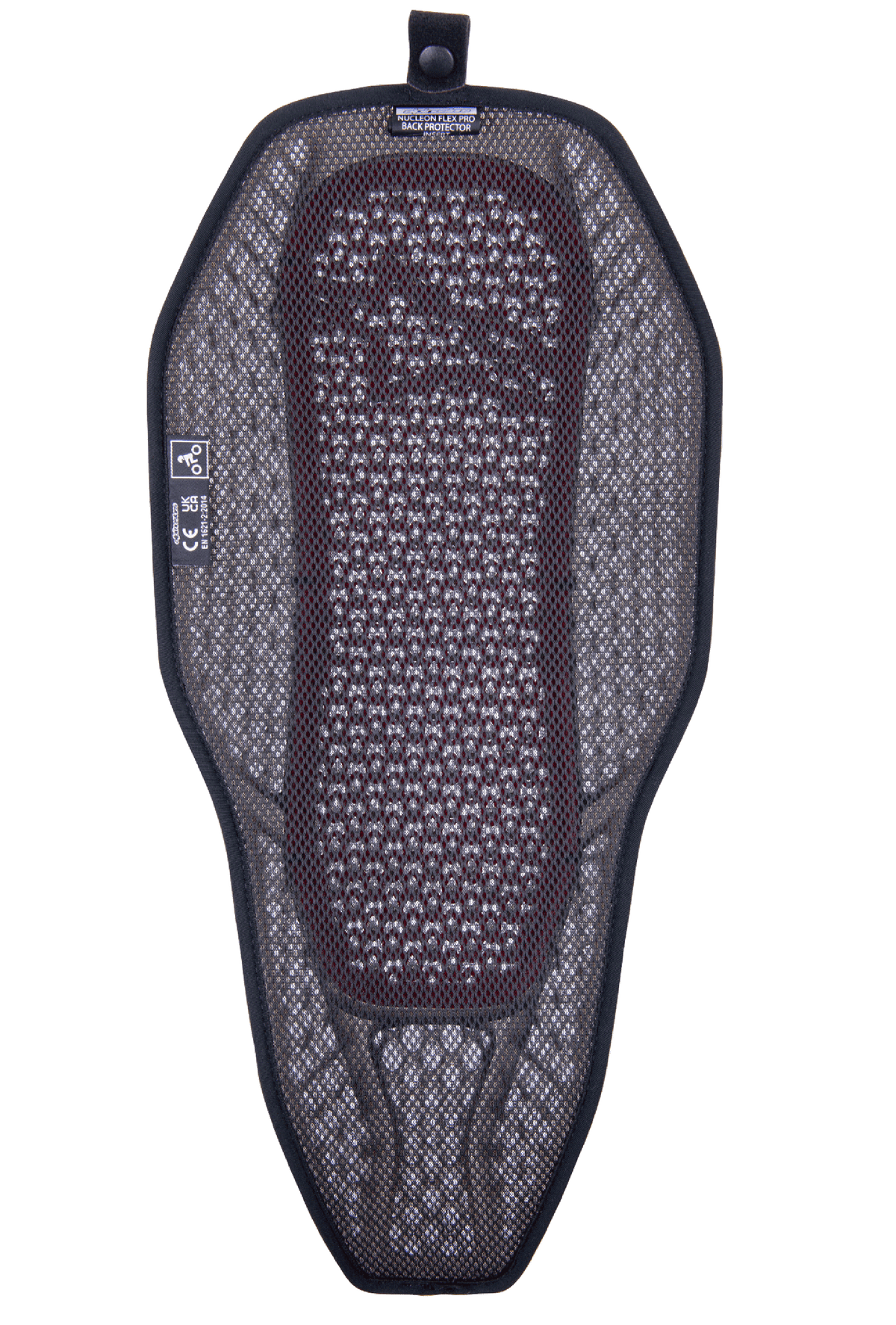 Alpinestars Nucleon Flex Proi Full Back Protector Insert, Motorcycle Back Protector, Transparent Smoke Red, grey 3D mesh liner with visible red core, highly ventilated hybrid design with a snap button for jacket integration