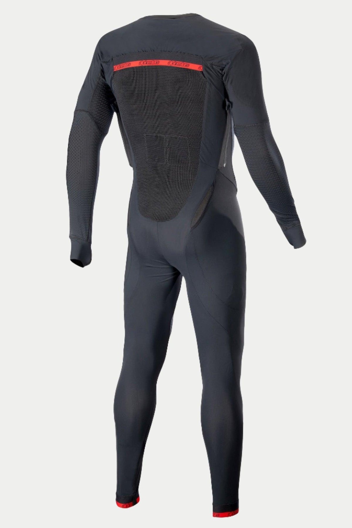 Alpinestars Tech-Air 10 Race System Long Tech Layer, men's black and red motorcycle undersuit with rear mesh panels.