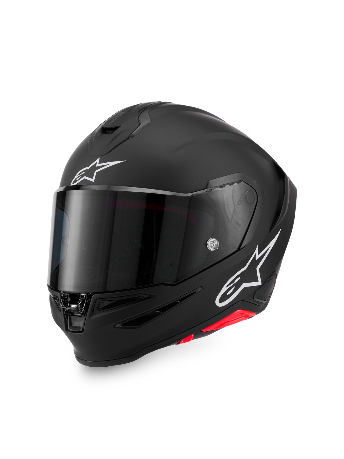 Alpinestars S-R7 Solid Helmet, Motorcycle Road Helmet, Matte Black and White, featuring carbon composite shell construction and distinctive white Astar logo branding